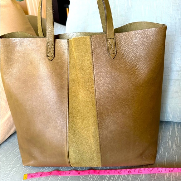 Madewell Olive Green Leather Tote with Suede Stripe - Picture 2 of 4